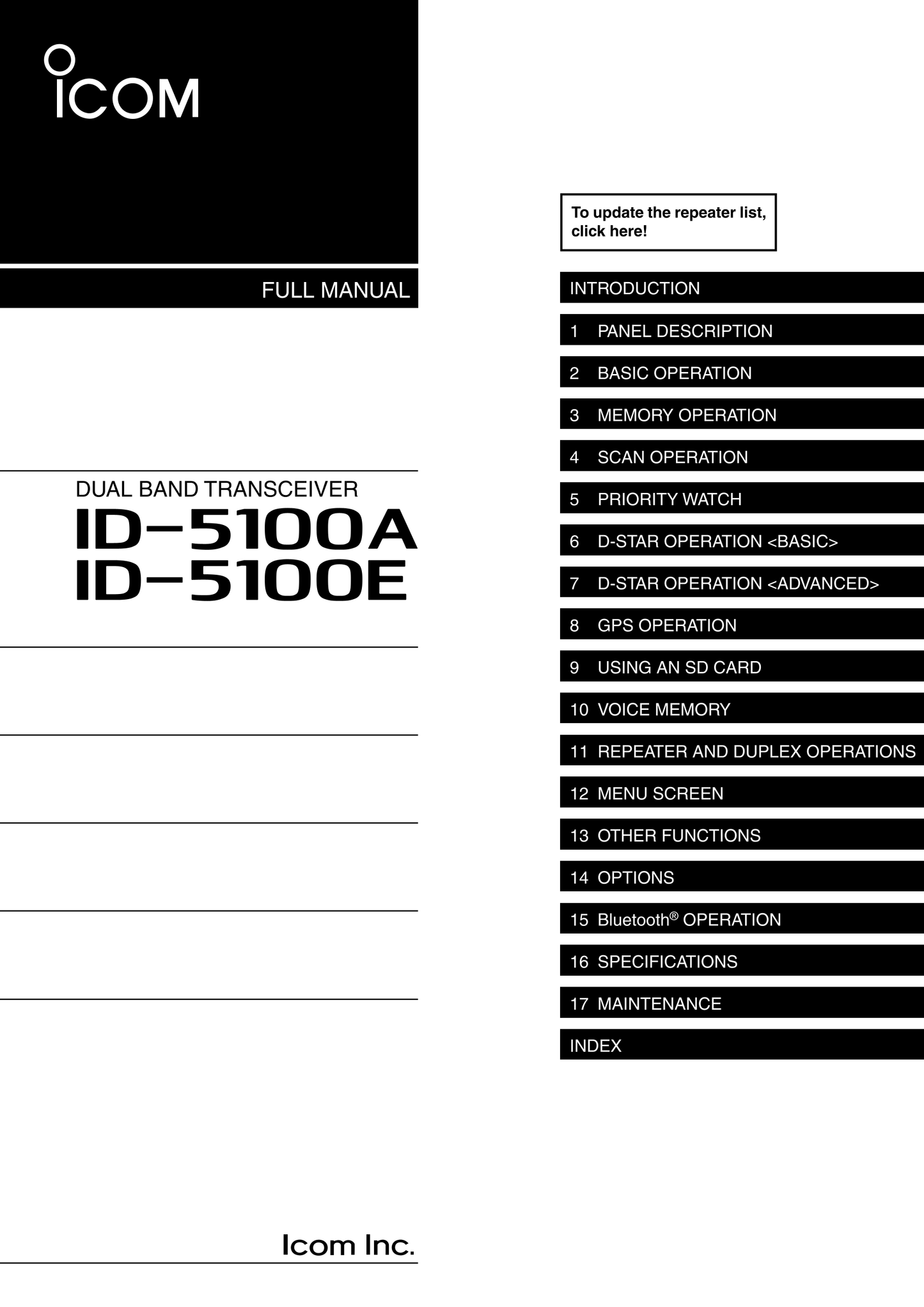 Icom ID-5100A & ID-5100E Dual Band Transceiver Owner/ User Manual (Pages: 358)