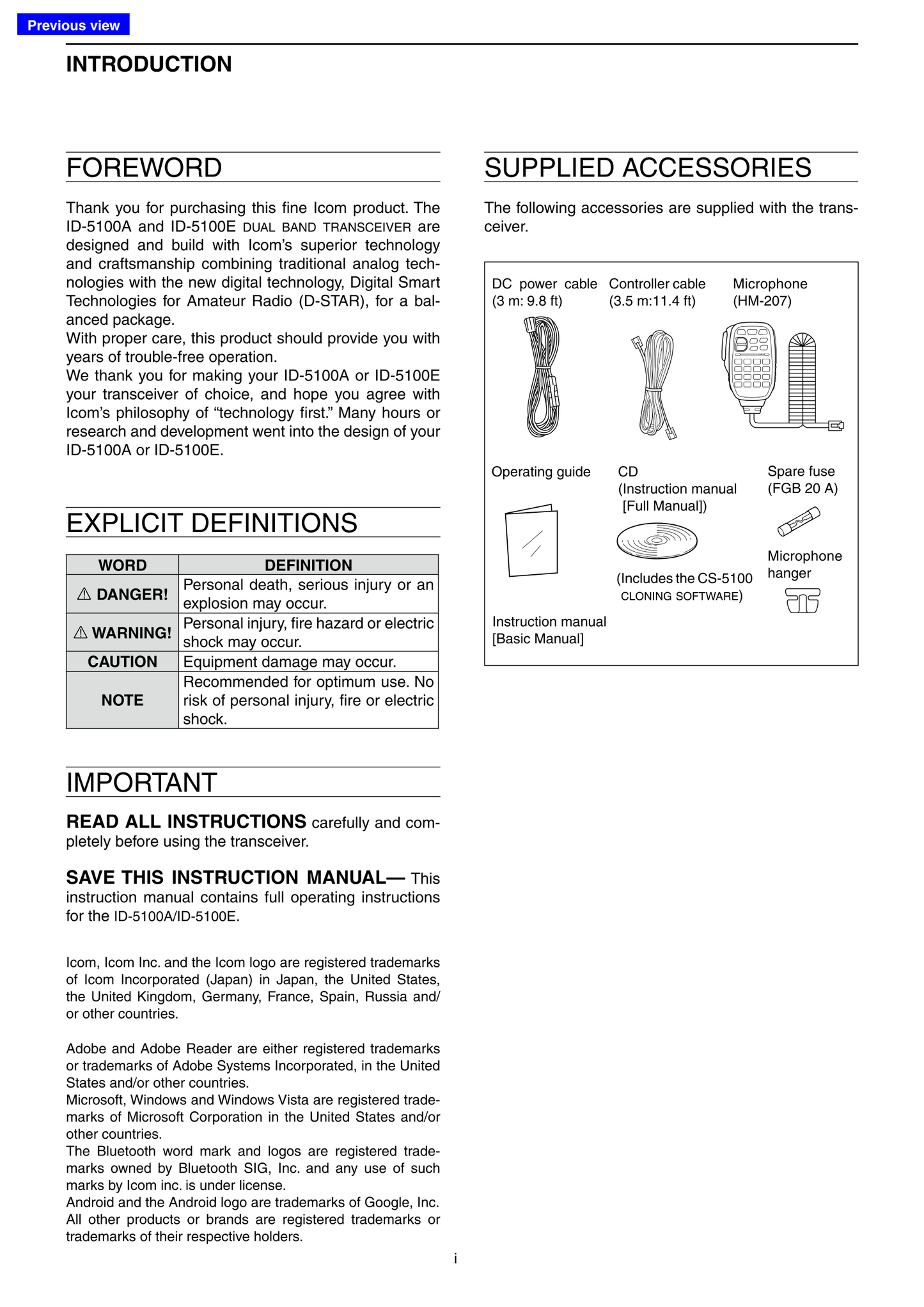 Icom ID-5100A & ID-5100E Dual Band Transceiver Owner/ User Manual (Pages: 358)