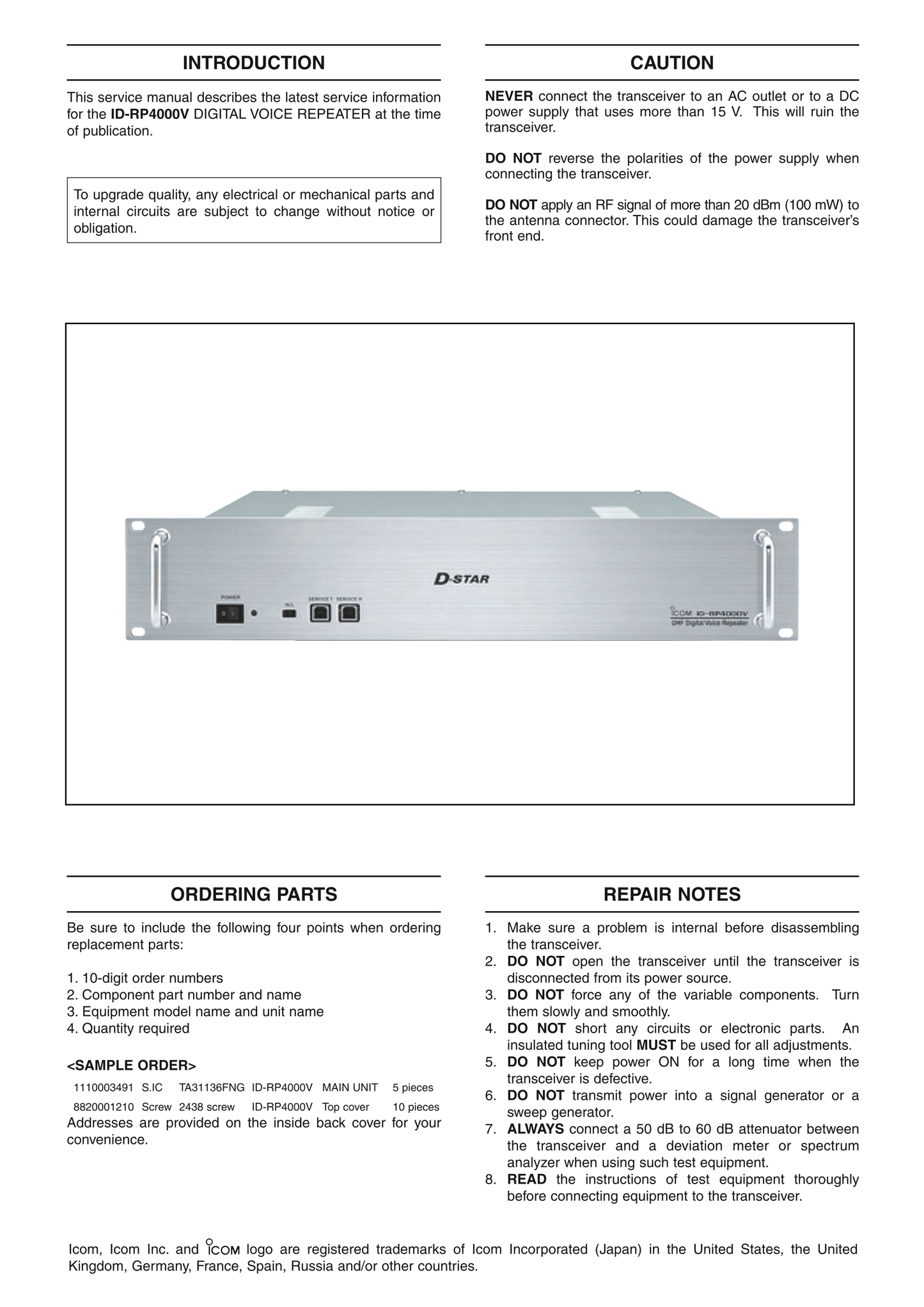 Icom ID-RP4000 V Digital Voice Repeater Service Manual (Pages: 31)