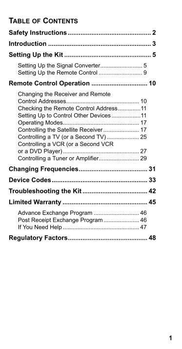 JVC IR To UHF Pro Upgrade kit Satellite Receiver Operating Manual