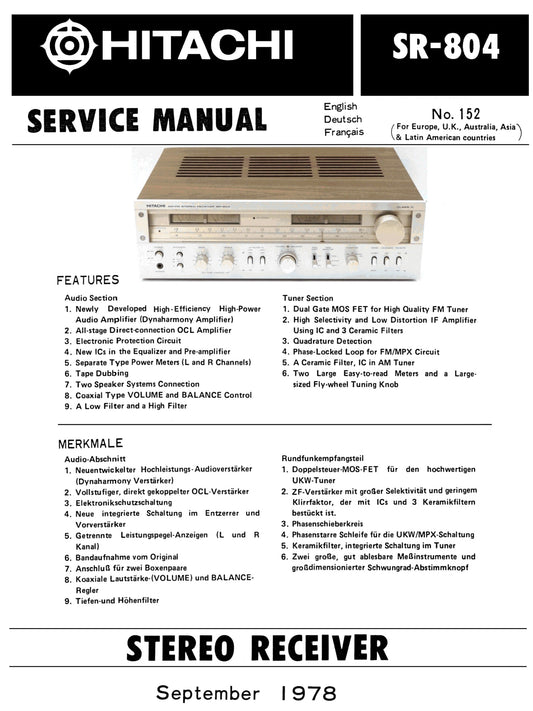 Hitachi SR-804 Stereo Receiver Service Manual (Pages: 25)