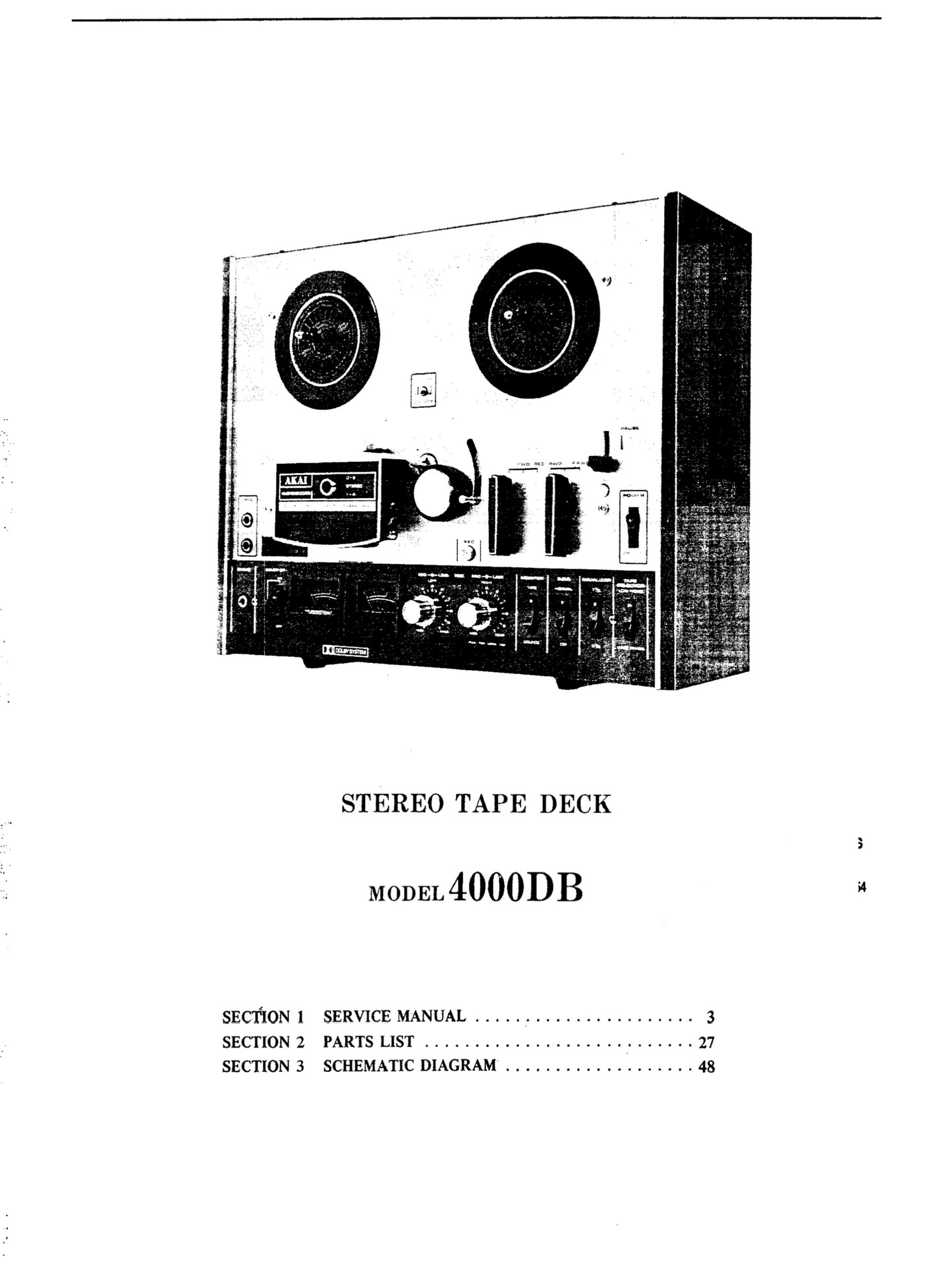Akai 4000DB Reel-to-Reel Tape Deck Service Manual (Pages: 52)