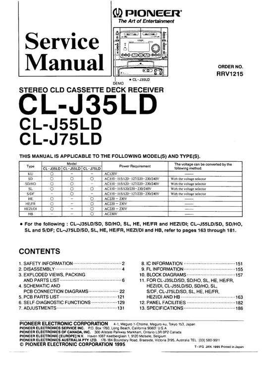 Pioneer CL-J35 LD, CL-J55 LD & CL-J75 Cassette Deck Receiver Service Manual (Pages: 124)