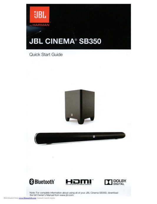 JBL JBL SB350 Sound Bar System Operating Manual