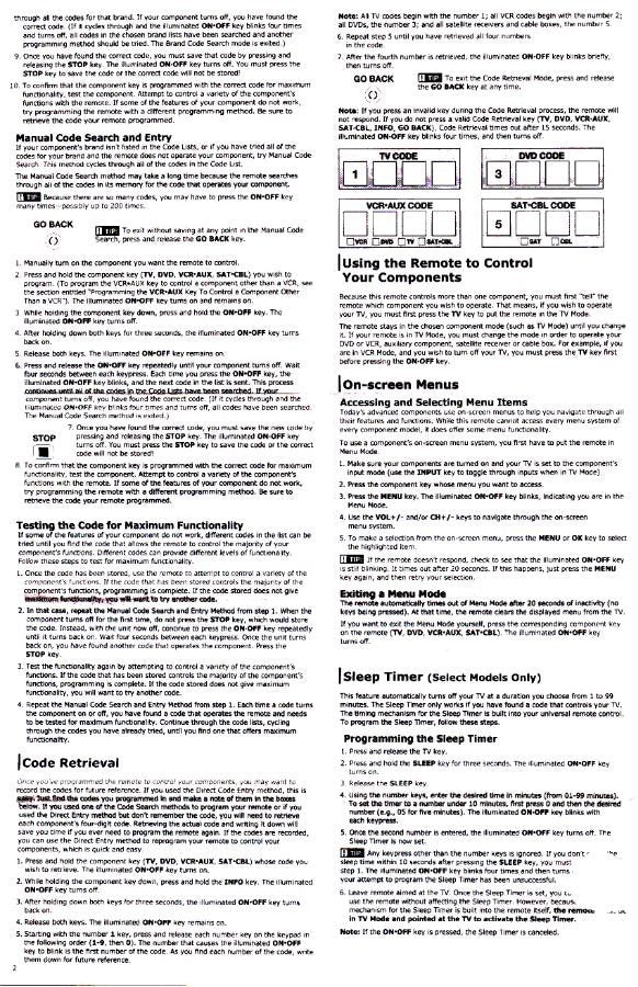 Jensen JER422OM Universal Remote Control Operating Manual