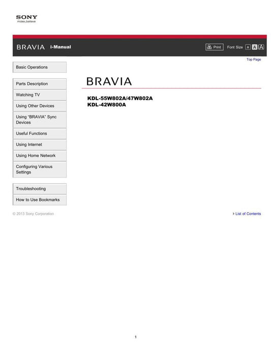 Sony KDL-55W802A TV Operating Manual