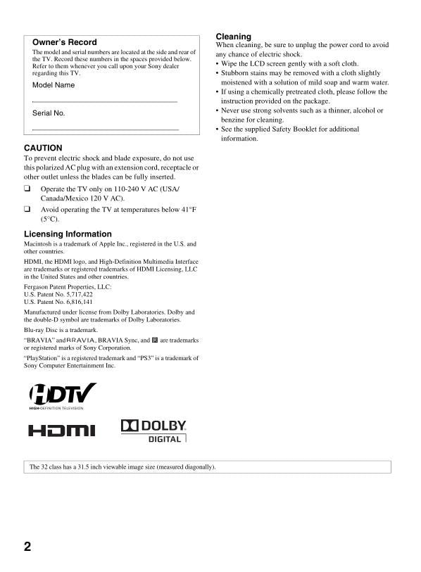 Sony KDL-22BX321 KDL-32BX321 KDL22BX320 TV Operating Manual