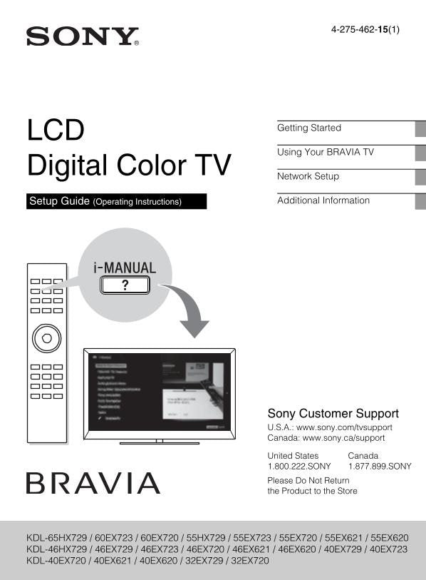 Sony KDL32EX729 KDL40EX723 KDL40EX729 TV Operating Manual