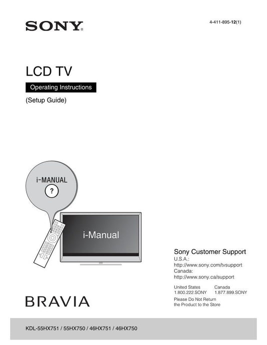 Sony KDL55HX750 TV Operating Manual