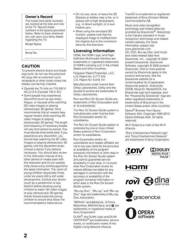 Sony KDL55HX750 TV Operating Manual