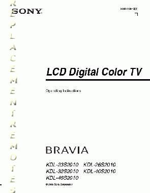 Sony KDL23S2010 KDL26S2010 KDL32S2010 TV Operating Manual