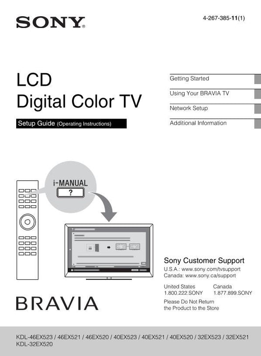 Sony KDL32EX520 KDL32EX523 KDL40EX520 TV Operating Manual