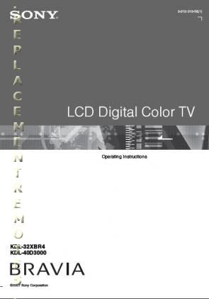 Sony KDL32XBR4 KDL40D3000 TV Operating Manual