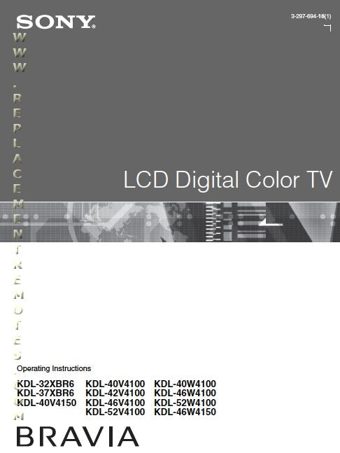 Sony KDL32XBR6 KDL37XBR6 KDL40V4100 TV Operating Manual