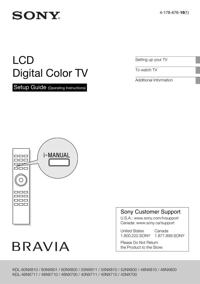 Sony KDL40NX700 KDL40NX710 KDL40NX711 TV Operating Manual
