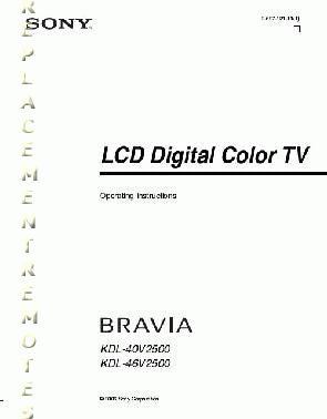 Sony KDL40V2500 KDL46V2500 KDL46V25L1 TV Operating Manual