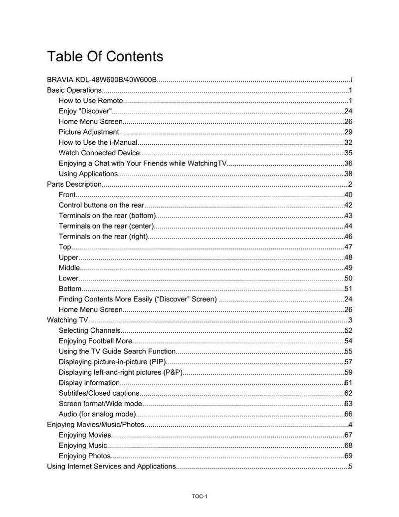 Sony KDL40W600B TV Operating Manual