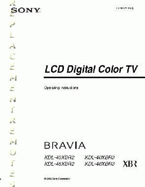 Sony KDL40XBR2 KDL40XBR3 KDL46XBR2 TV Operating Manual