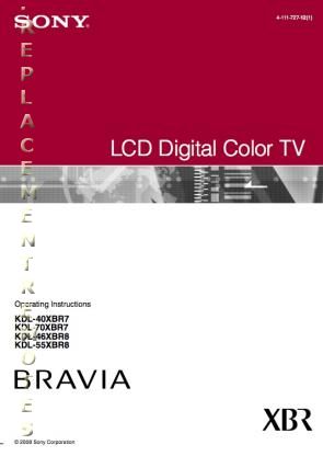 Sony KDL46XBR8 KDL55XBR8 KDL70XBR7 TV Operating Manual