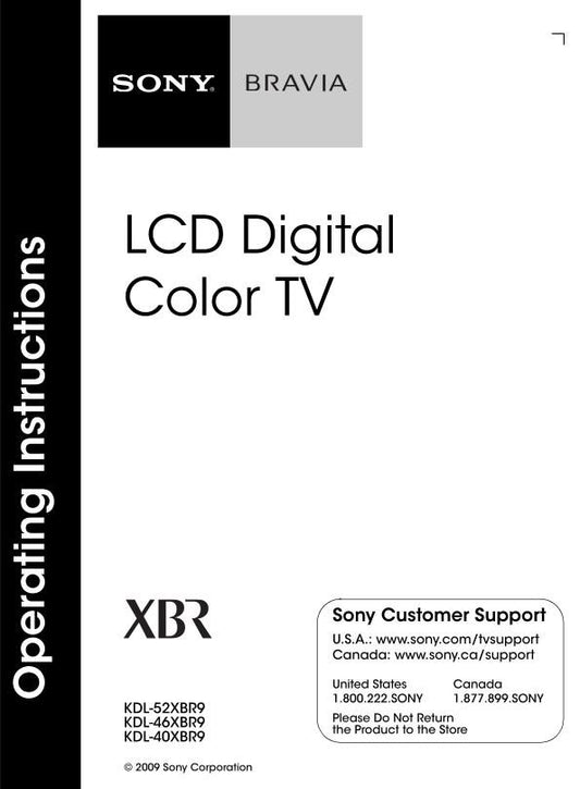 Sony KDL40XBR9 kdl46xbr9 KDL52XBR9 TV Operating Manual