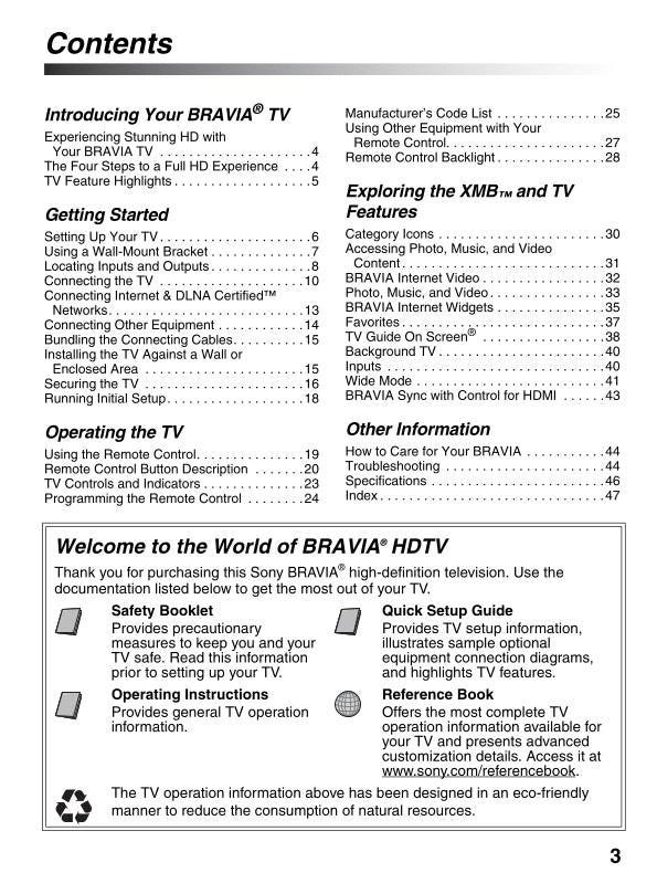 Sony KDL40XBR9 kdl46xbr9 KDL52XBR9 TV Operating Manual