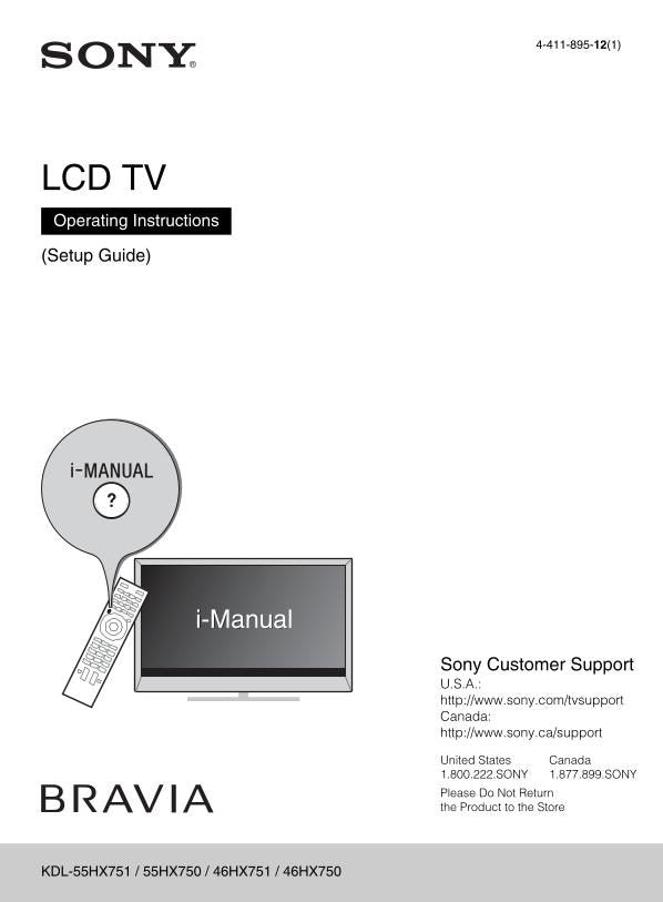 Sony KDL46HX750 KDL46HX751 KDL55HX750 TV Operating Manual