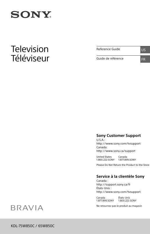 Sony KDL-75W850C KDL65W850C TV Operating Manual
