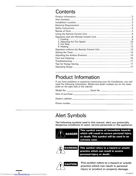 Sanyo KHS0921 KHS0922 KHS1222 Air Conditioner Unit Operating Manual