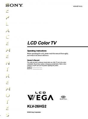 Sony KLV26HG2 TV Operating Manual