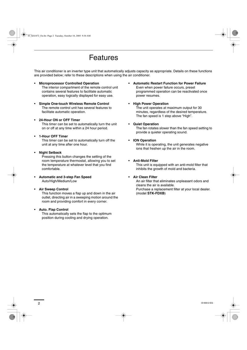 Panasonic KS1872 KS2472 Air Conditioner Unit Operating Manual