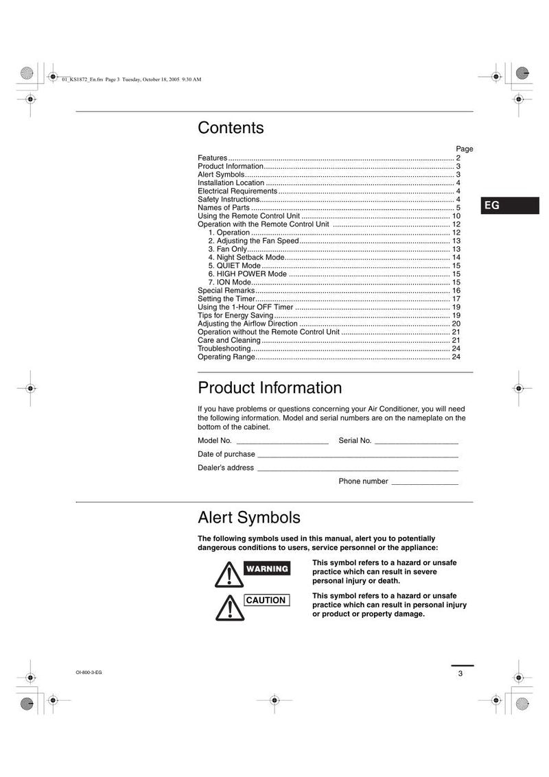 Panasonic KS1872 KS2472 Air Conditioner Unit Operating Manual