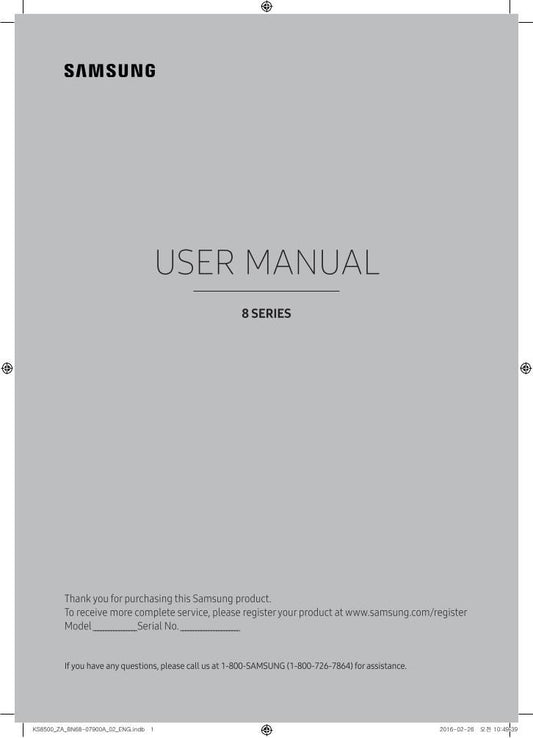 Samsung UN55KS8500FXZA TV Operating Manual