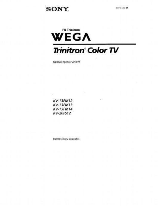 Sony KV13FM12 KV13FM13 KV13FM14 TV Operating Manual