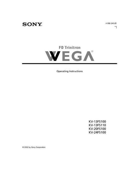 Sony KV13FS100 KV13FS110 KV20FS100 TV Operating Manual