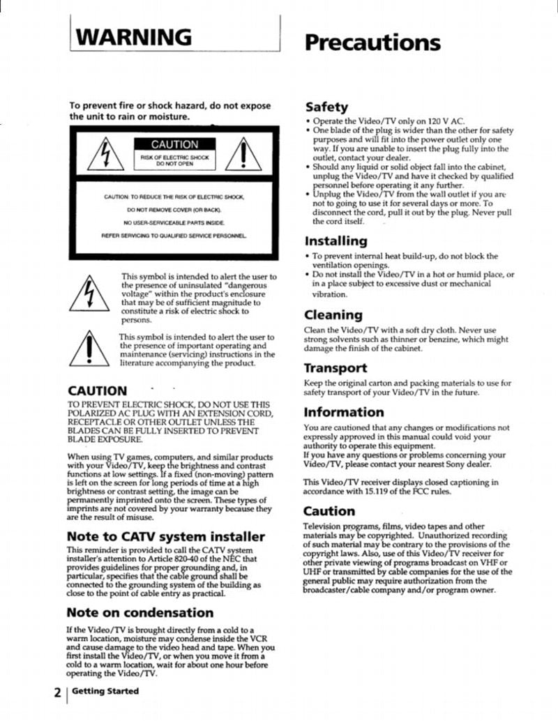 Sony KV13VM40 KV13VM41 KV20VM40 TV Operating Manual