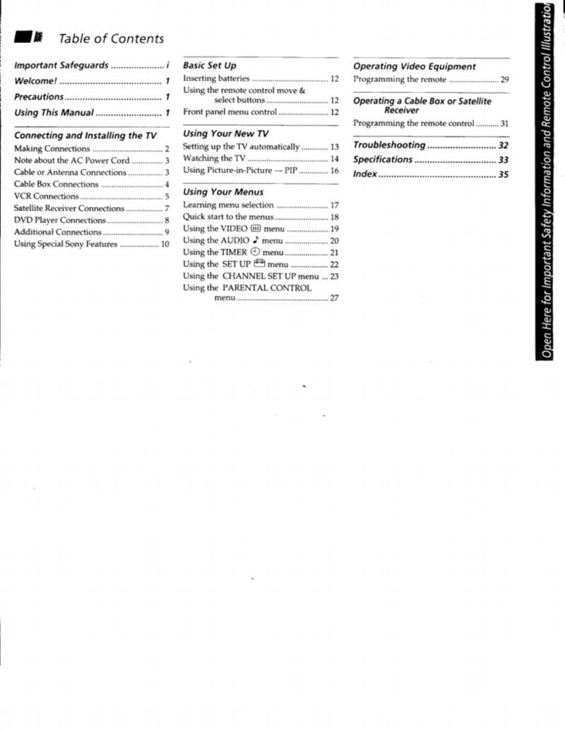 Sony KV27FV15 KV32FS10 KV32FV15 TV Operating Manual