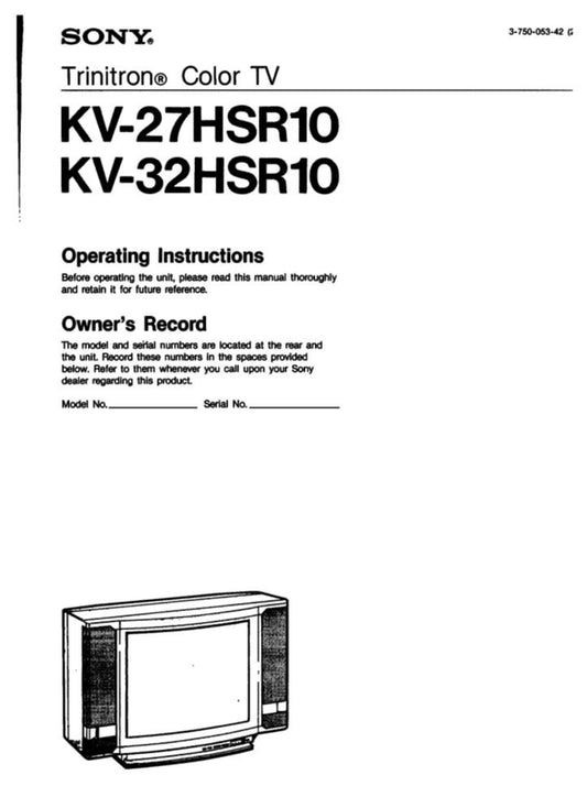 Sony KV32HSR10 TV Operating Manual