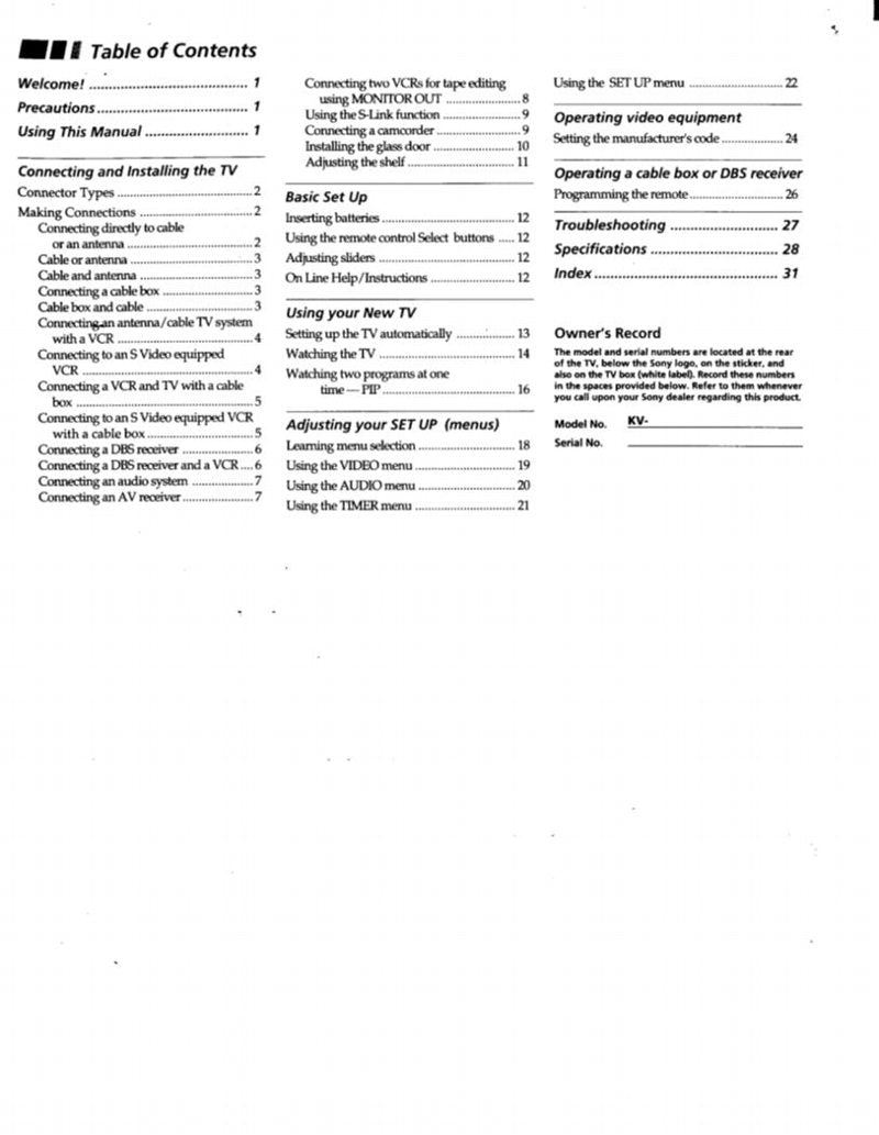 Sony 46EX1B 500X2613 464X2013 VCR Operating Manual