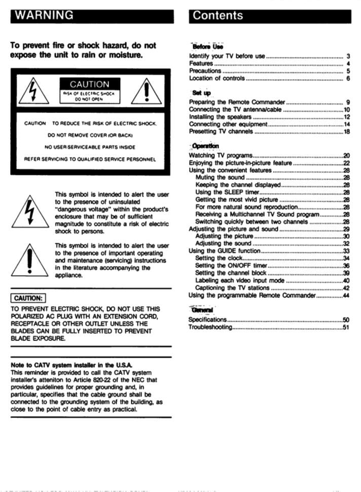 Sony KV27XBR10 KV27XBR15 KV27XBR50 TV Operating Manual