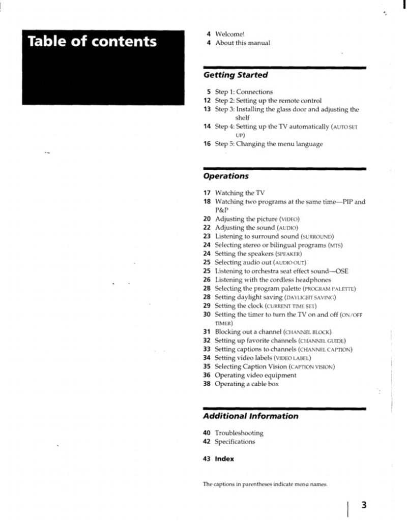 Sony KV27XBR45 KV27XBR45M KV32XBR45 TV Operating Manual