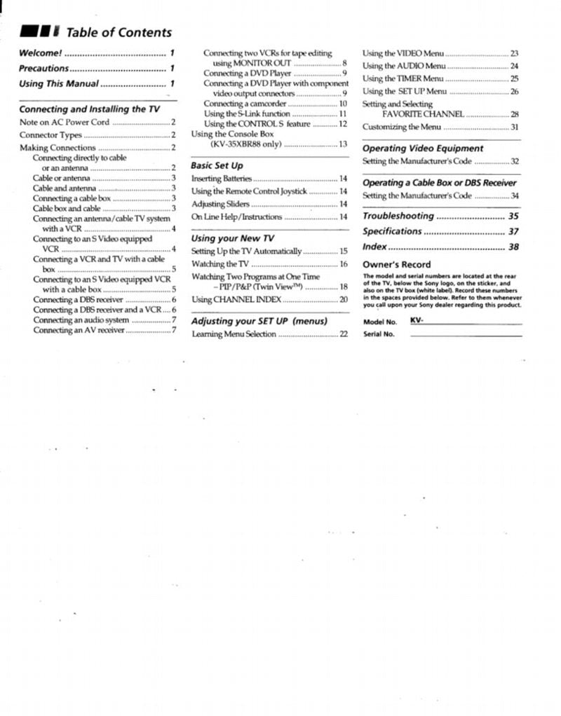 Sony KV32XBR48OM TV Operating Manual