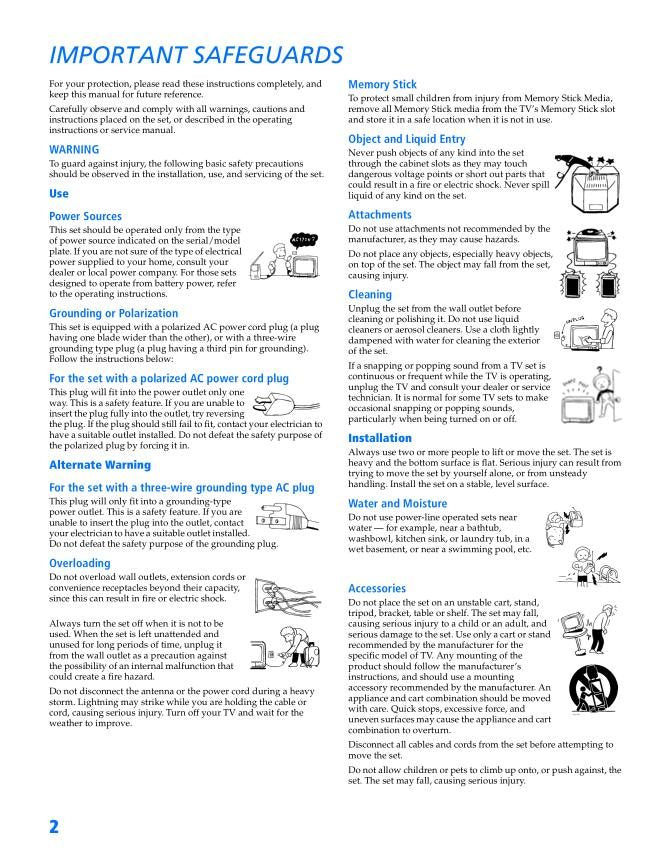 Sony KV36XBR800 KV40XBR800 TV Operating Manual