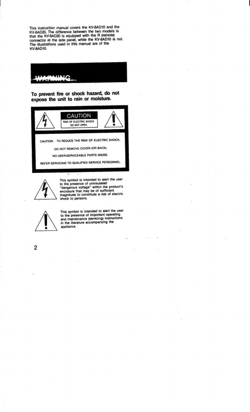 Sony KV8AD10 TV Operating Manual