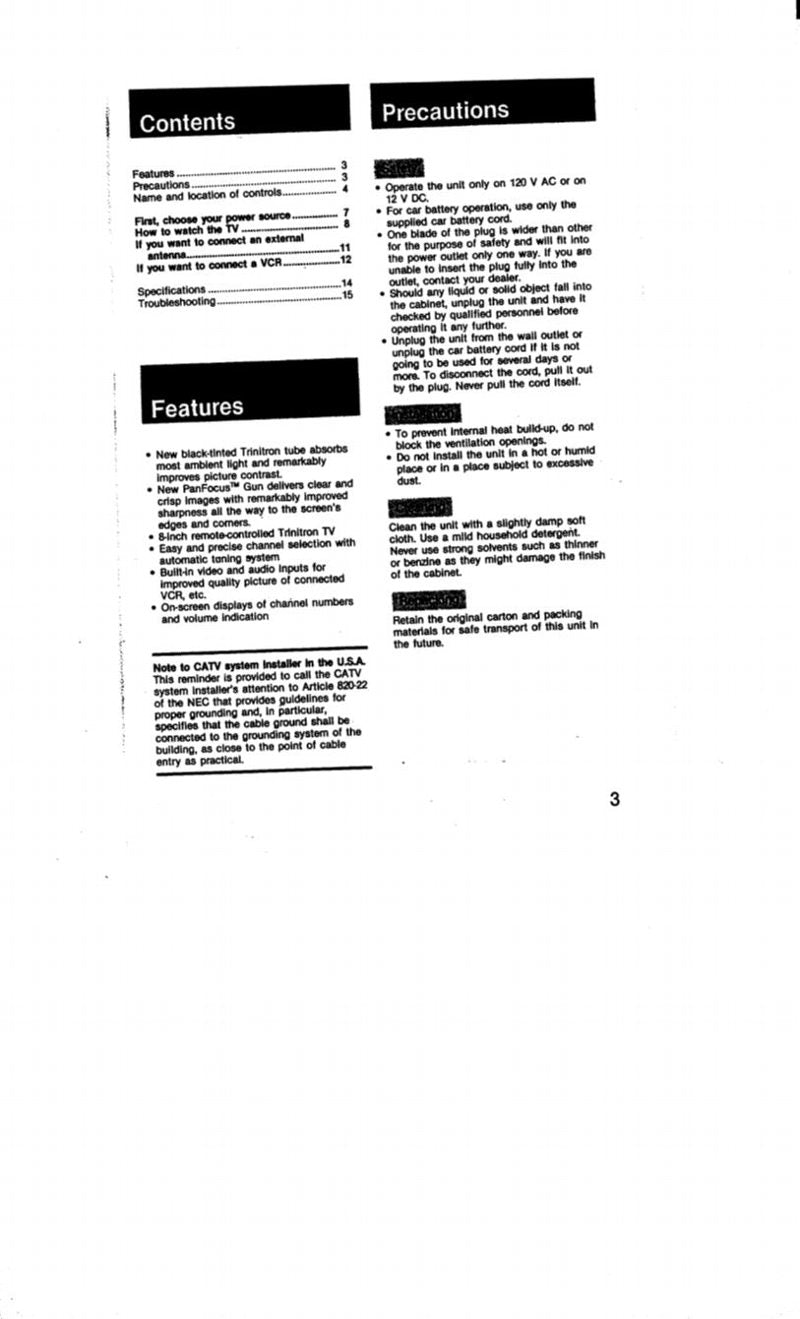 Sony KV8AD10 TV Operating Manual