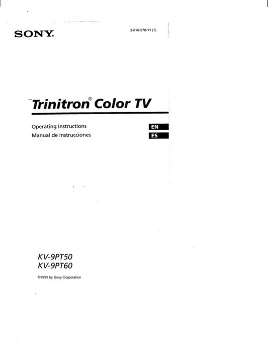 Sony KV9PT50 KV9PT60 TV Operating Manual
