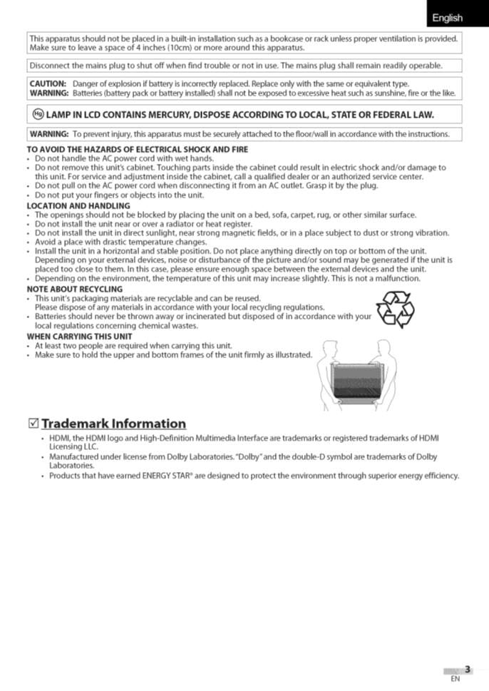 Funai LC427SSX TV Operating Manual