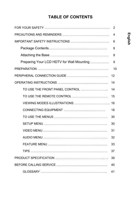 AOC L19 W 861 TV Operating Manual