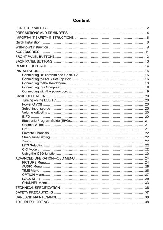 AOC L22H998 TV Operating Manual