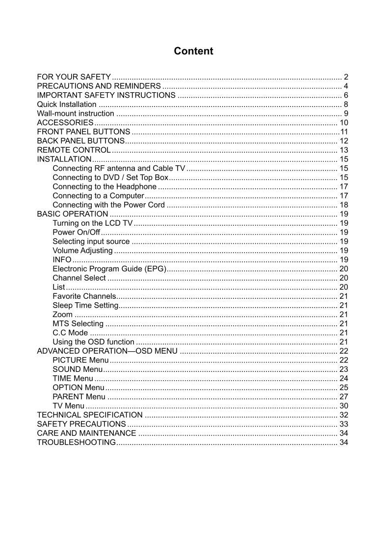 AOC L22 W 898 TV Operating Manual