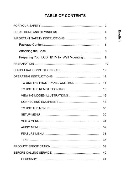 AOC L32 W 861 TV Operating Manual